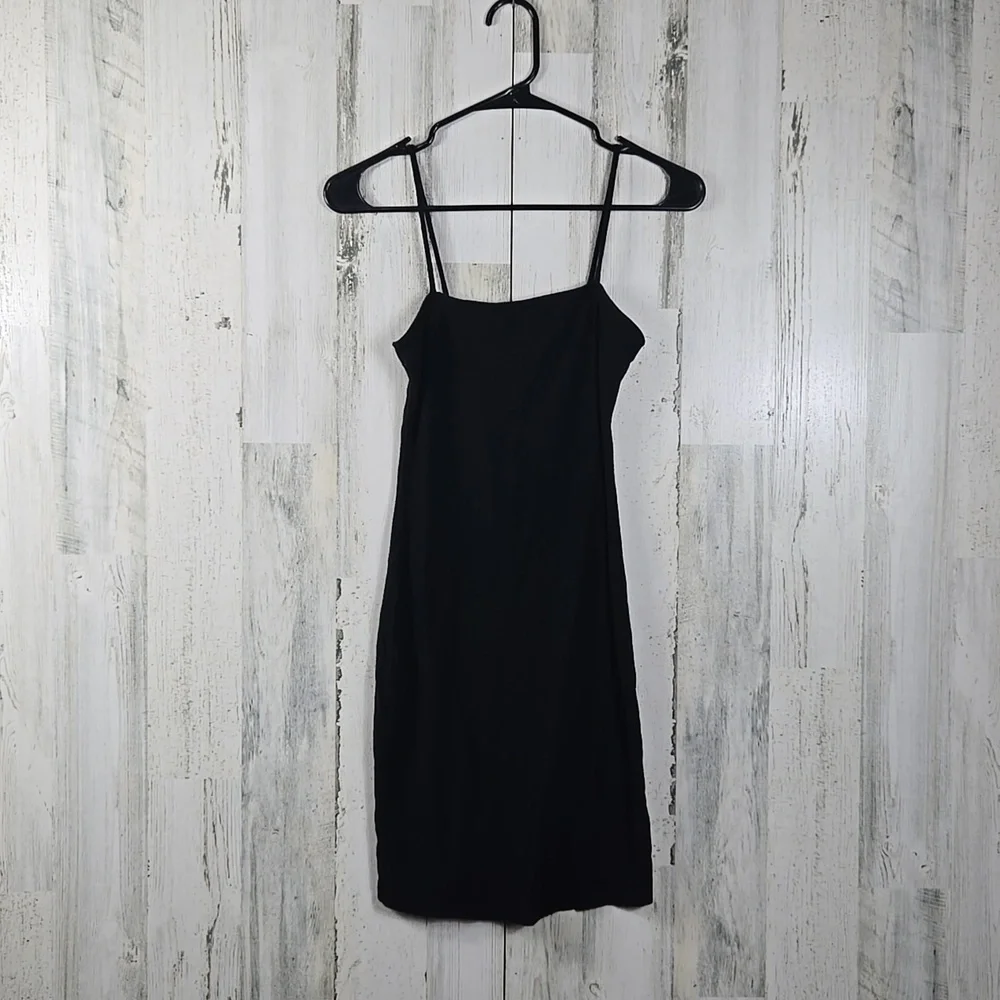 fashion Nova ribbed black spaghetti strap mini dress women's size small